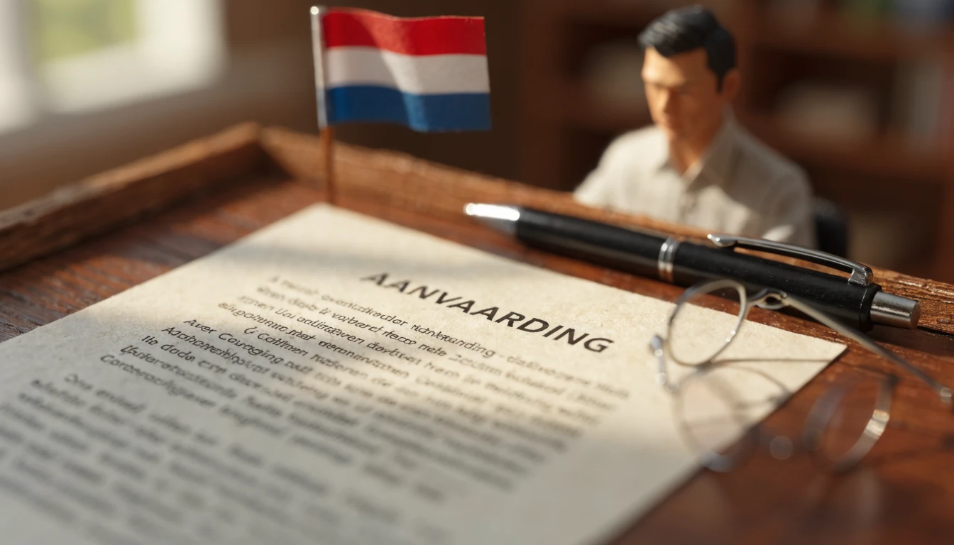 Juridische disclaimer document op een bureau met pen en leesbril.
